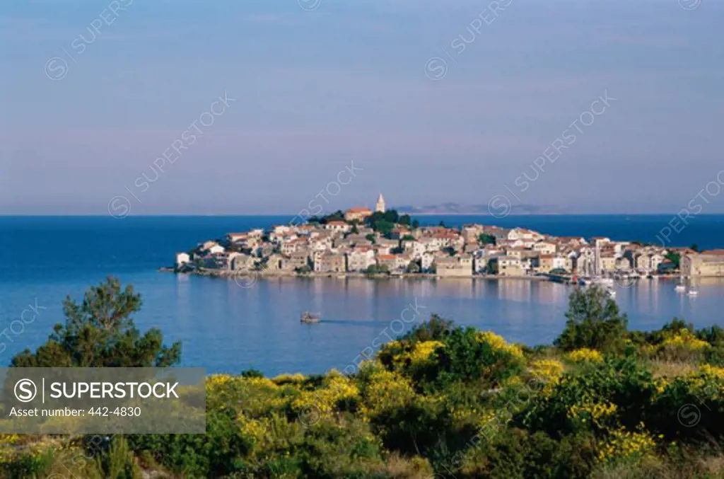 Panoramic view of houses, Primosten, Croatia
