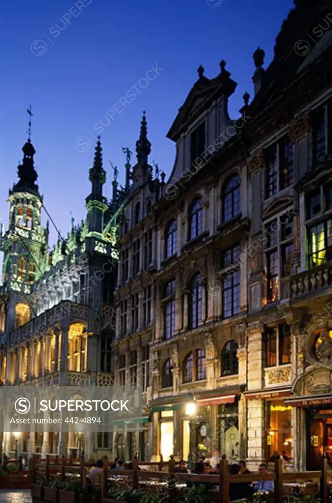 Tourists at a sidewalk cafe, Grand Place, Brussels, Belgium