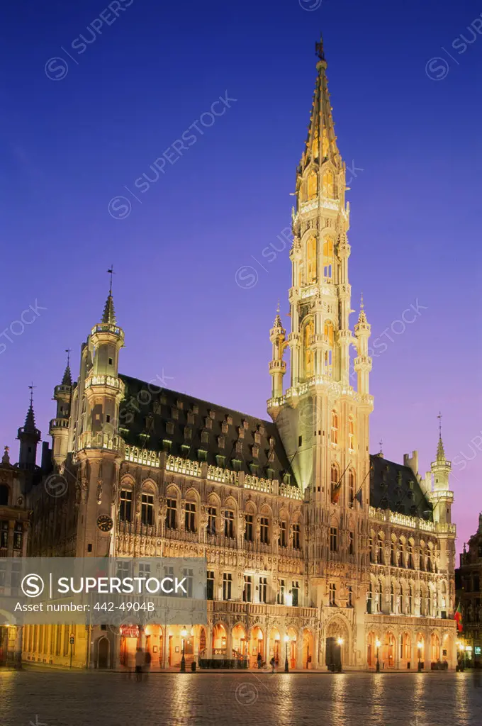 Town Hall lit up at night, Grand Place, Brussels, Belgium
