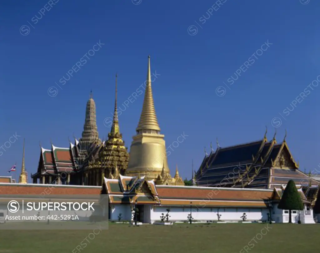 Buddhist temple with a golden spire, Wat Phra Kaeo, Bangkok, Thailand