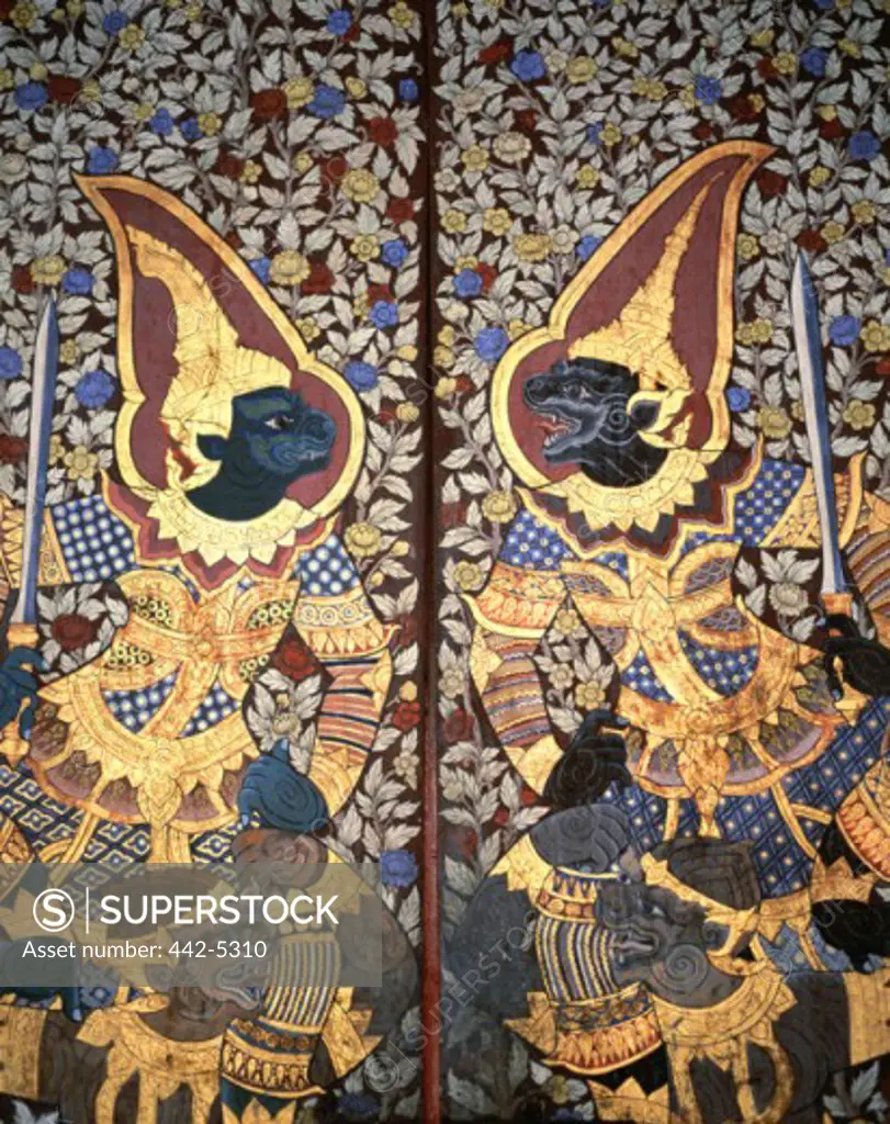 Close-up of the door of a temple, Wat Suthat, Bangkok, Thailand