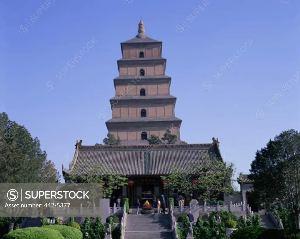 Low angle view of a pagoda, Great Wild Goose Pagoda, Xi'an, China