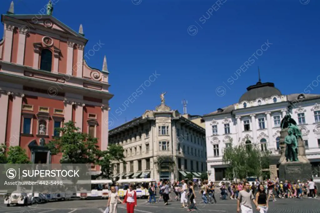 People visiting at a town square, Preseren Square, Ljubljana, Slovenia