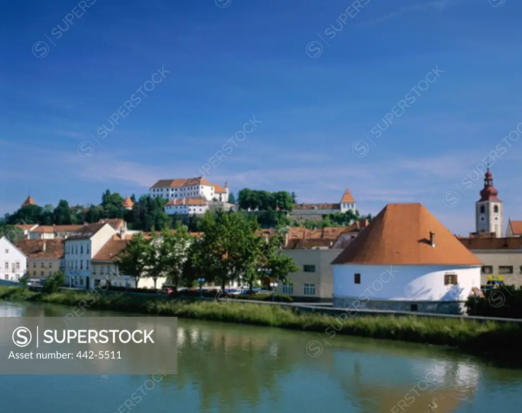 Buildings on the waterfront, Drava River, Ptuj, Slovenia