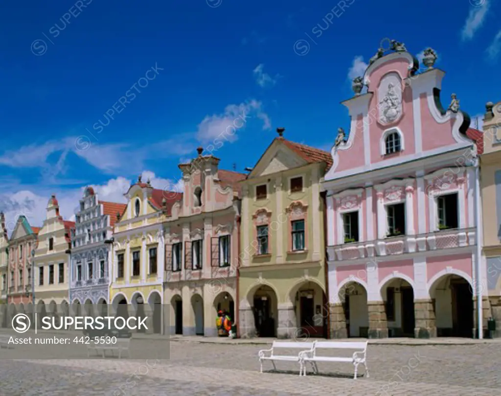 Facade of buildings, Telc, Moravia, Czech Republic