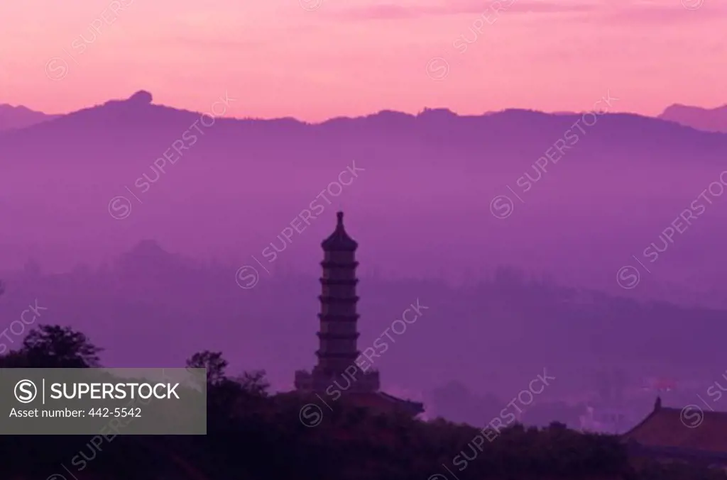 Temple at dusk, Xumi Fushou Temple, Chengde, China