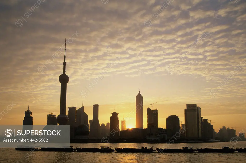 Silhouette of skyscrapers along the Huangpu River, Shanghai, China