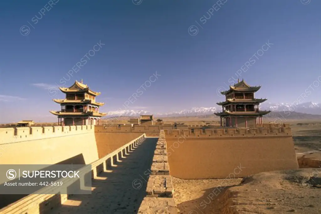 High angle view of Jiayuguan Fortress, Jiayuguan, China
