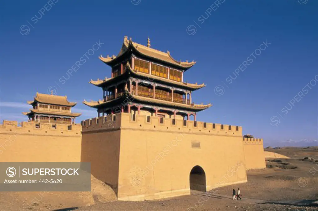 Low angle view of Jiayuguan Fortress, Jiayuguan, China
