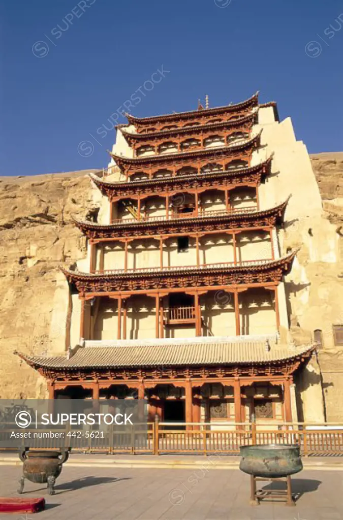 Low angle view of Mogao Caves, Dunhuang, China
