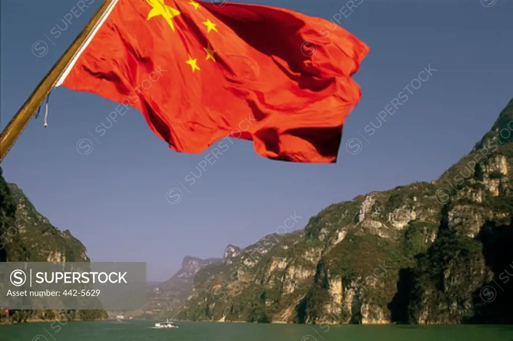 Close-up of the Chinese flag, Xiling Gorge, Hubei, China