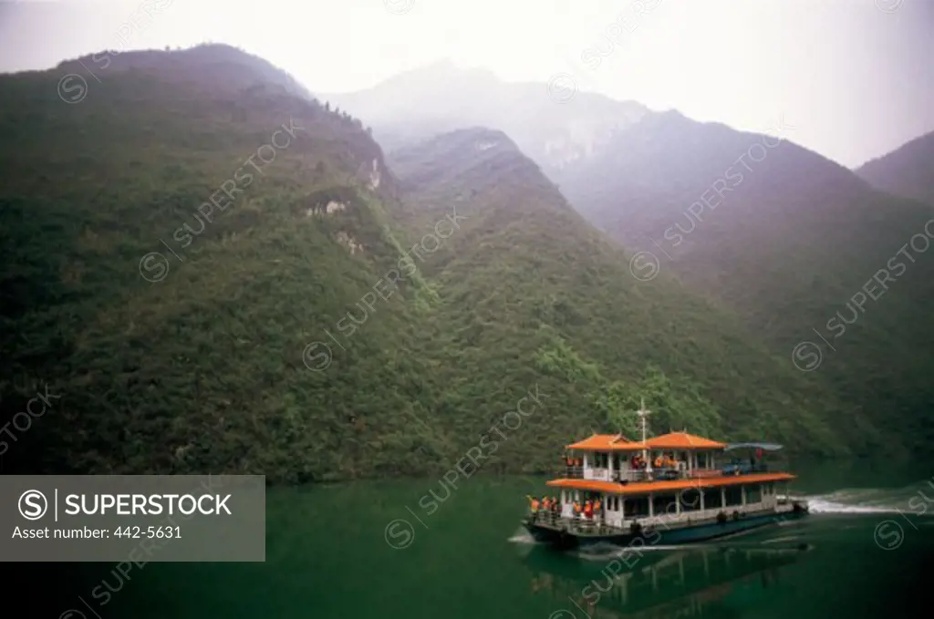 Ferry in a river, Wu Gorge, Chongqing, China