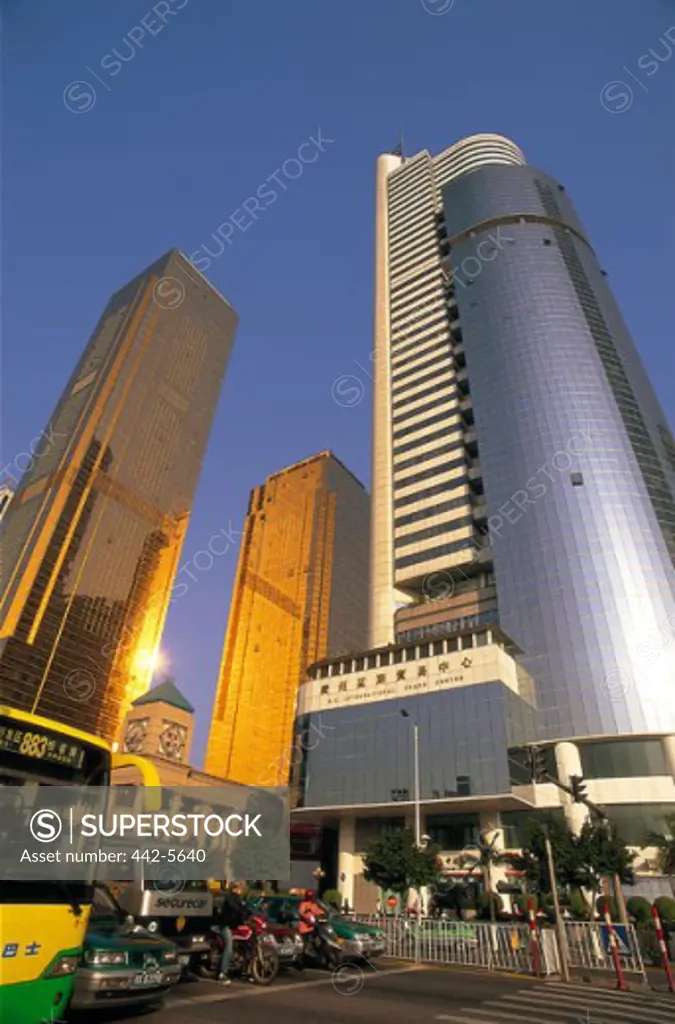 Low angle view of skyscrapers in a city, China