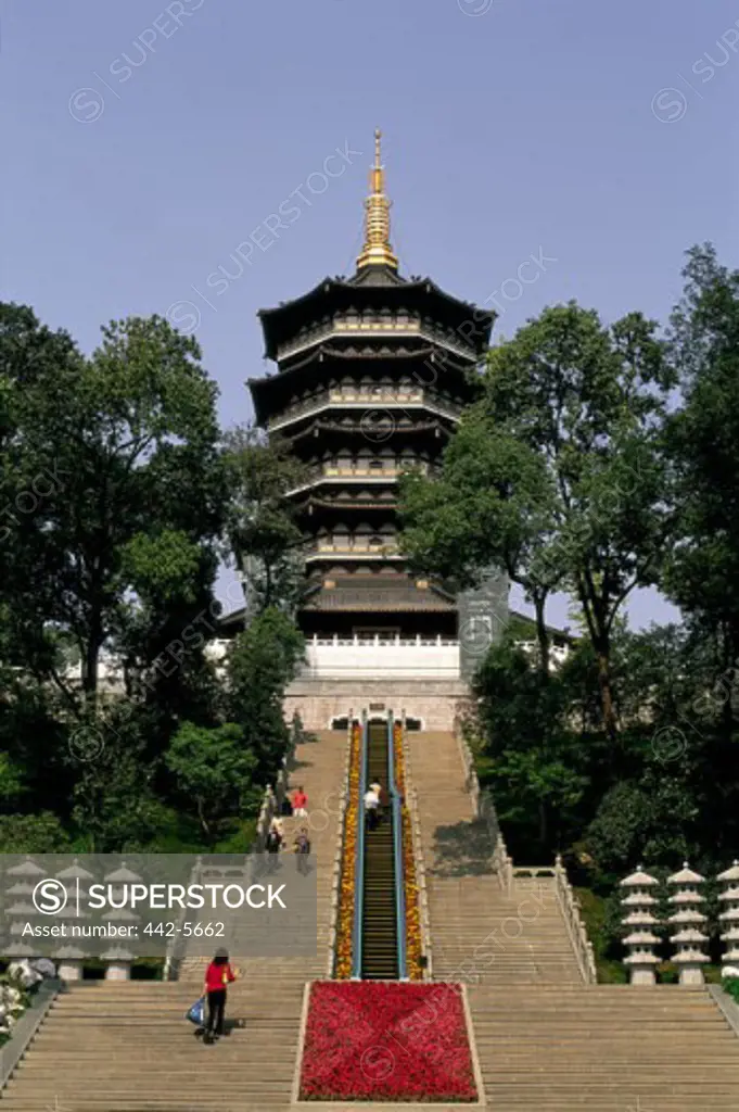 Low angle view of the Leifeng Pagoda, Hangzhou, China