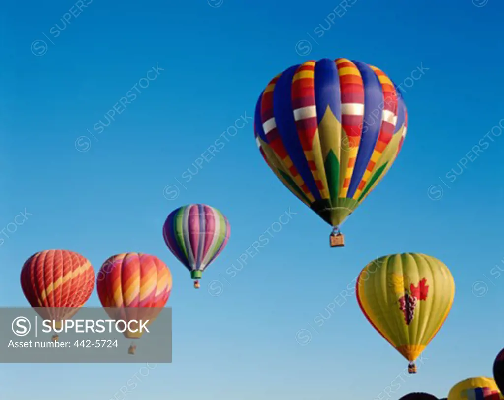 Low angle view of hot air balloons in the sky, Albuquerque, New Mexico, USA