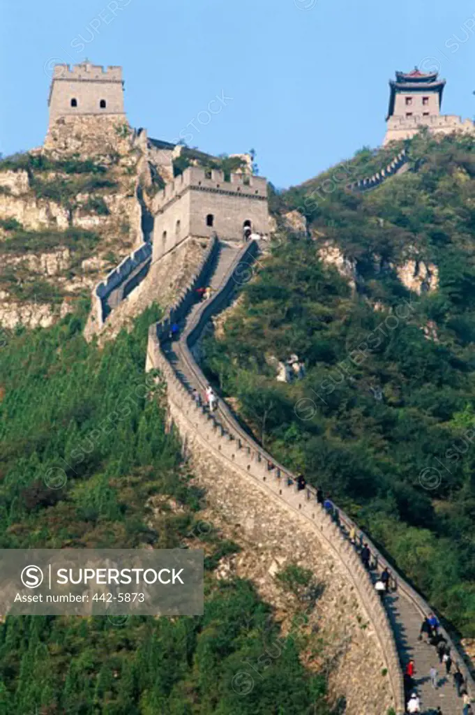 Low angle view of the Great Wall, Juyongguan, Beijing, China