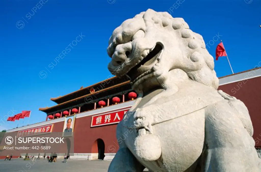 Statue of a lion in front of Tiananmen Gate, Tiananmen Square, Beijing, China