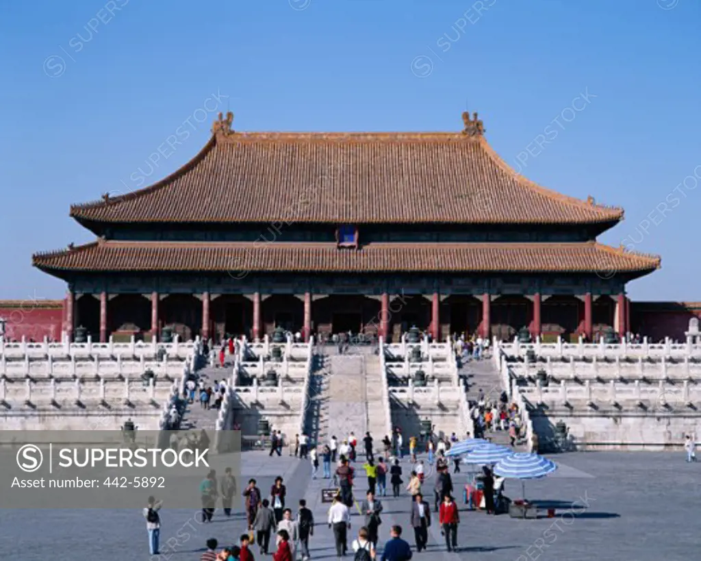 People in front of a building, Hall of Supreme Harmony, Palace Museum, Forbidden City, Beijing, China