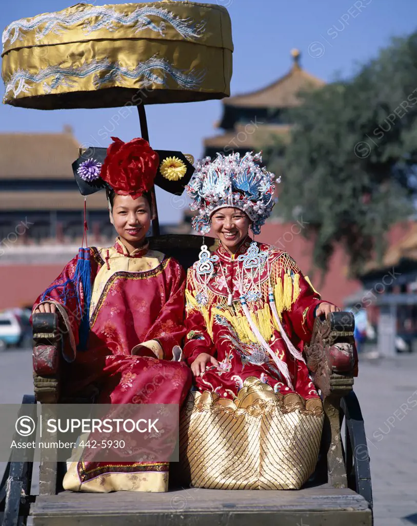 Two young women dressed in Ming Dynasty costumes, Beijing, China