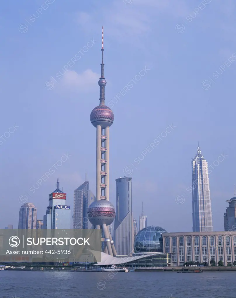 Skyscrapers and the Oriental Pearl Tower, Huangpu River, Pudong, Shanghai, China