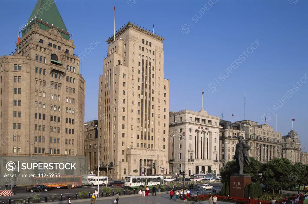 Low angle view of colonial buildings, The Bund, Shanghai, China