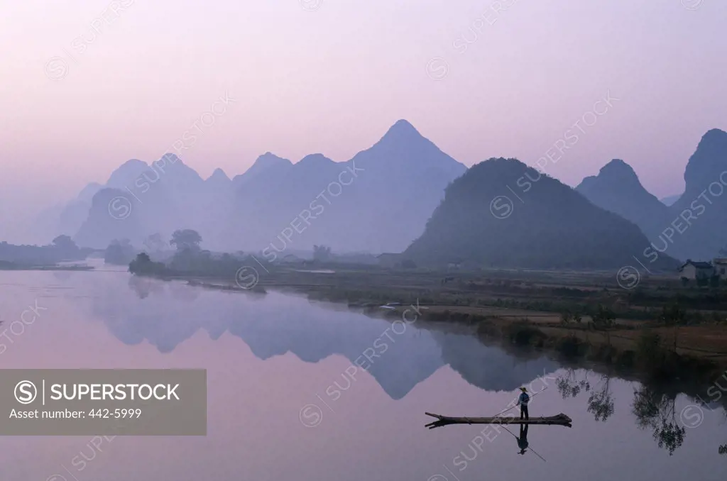 Limestone mountains and Li River at dawn, Guilin, Yangshou, China