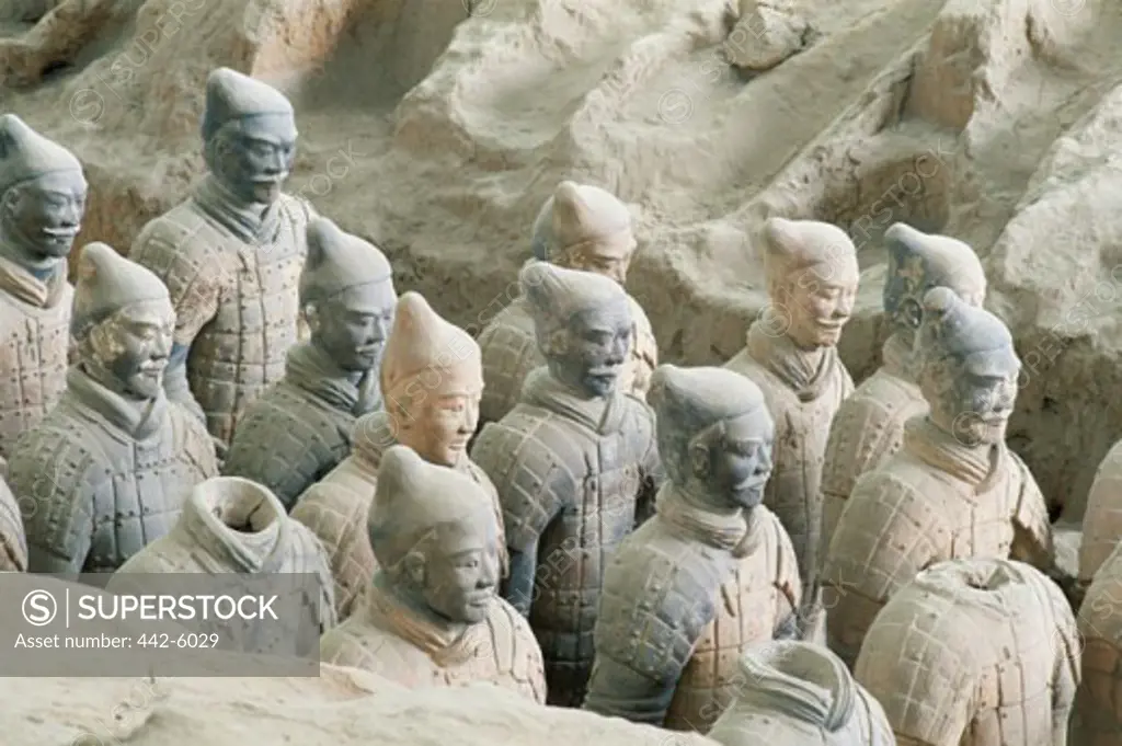 High angle view of the army of Terracotta Warriors, Xi'an, China