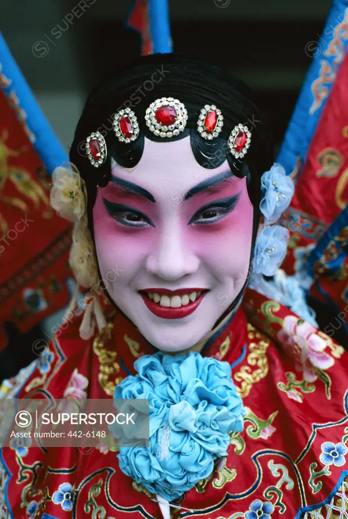 Portrait of a Beijing opera performer dressed in a costume, Beijing, China