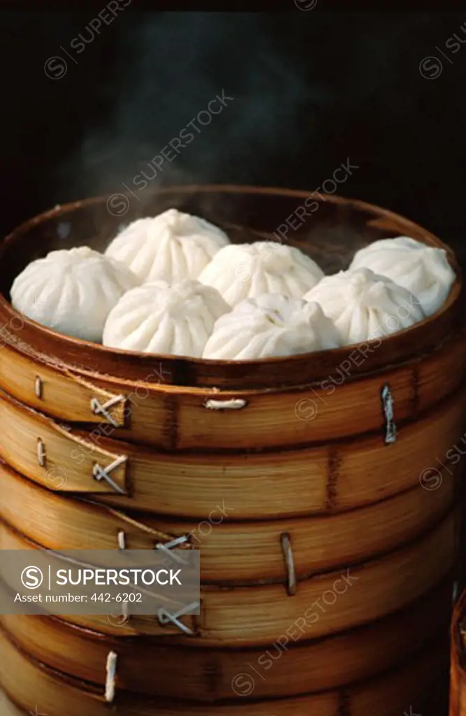 Close-up of steamed dumplings, Xian, China