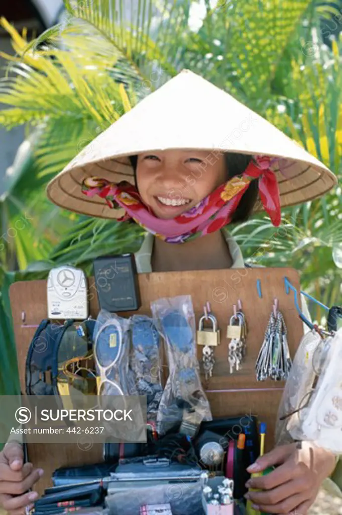 Portrait of a young female street vendor, Can Tho, Vietnam