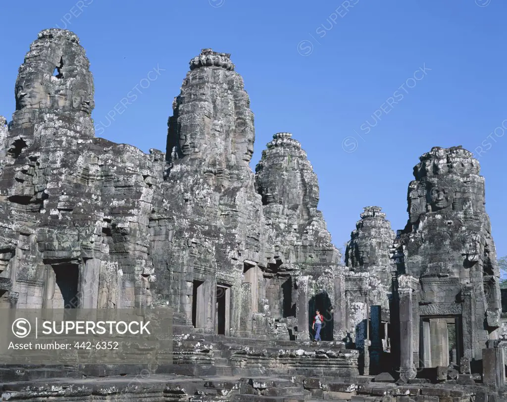 Facade of a Bayon temple, Angkor Thom, Siem Reap, Cambodia