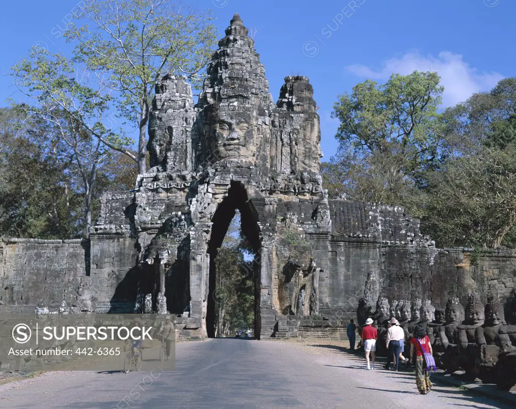 Gate of a temple, South Gate, Angkor Thom, Siem Reap, Cambodia