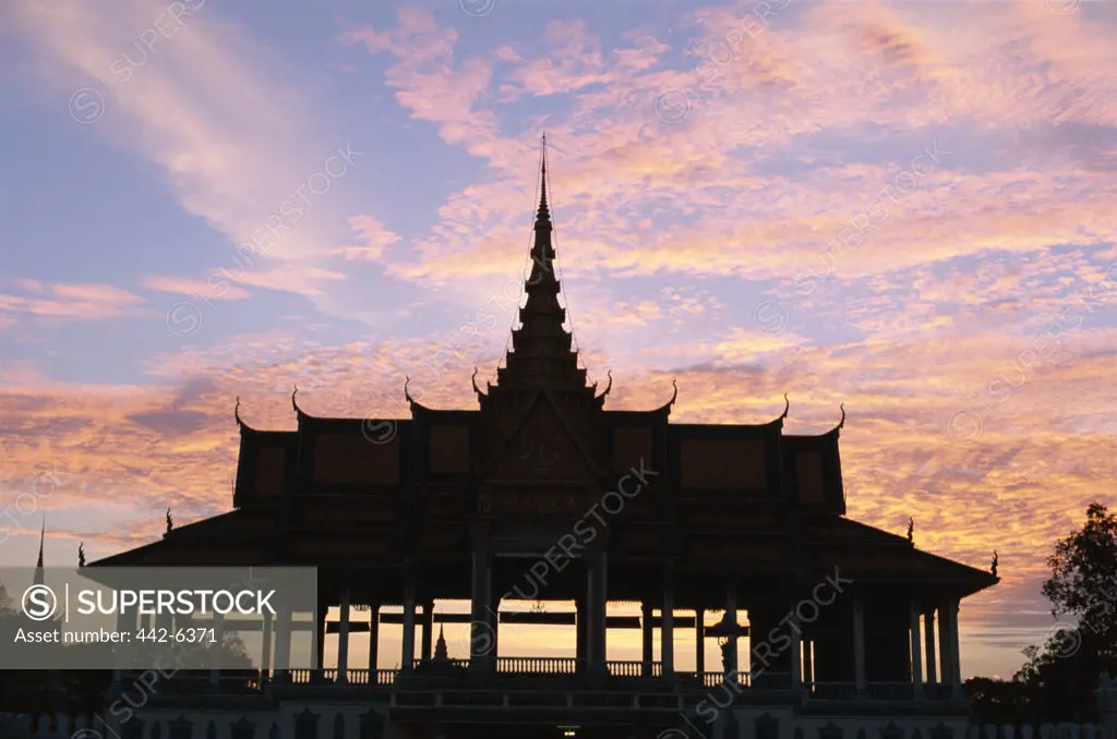 Silhouette of a pavilion, Chan Chaya Pavilion, Royal Palace, Phnom Penh, Cambodia