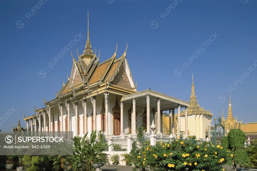 Low angle view of a pagoda, Silver Pagoda, Royal Palace, Phnom Penh, Cambodia