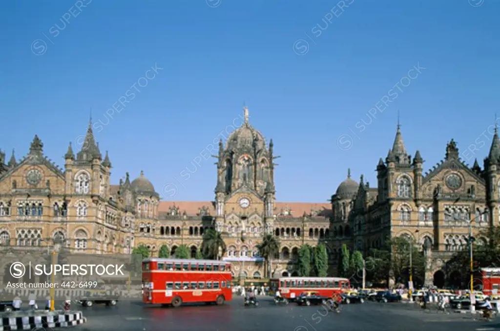 Facade of a railway station, Chhatrapati Shivaji Terminus, Mumbai, Maharashtra, India