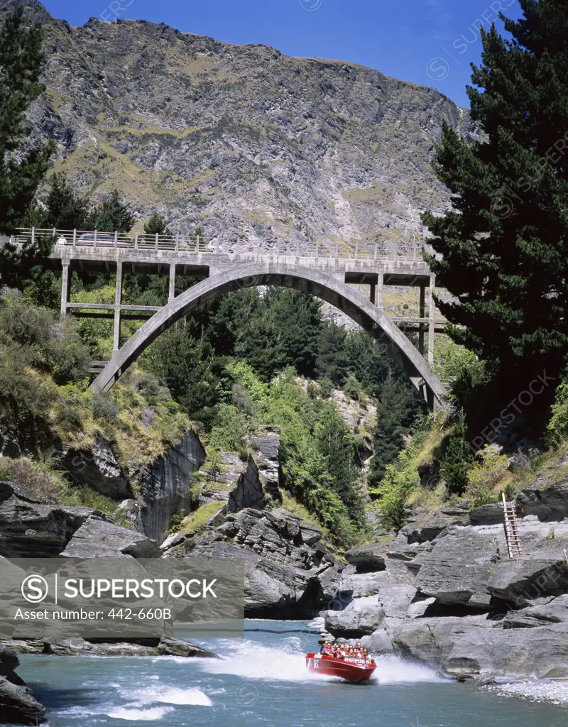 Jet boating through a narrow pass, Shotover River, Queenstown, South Island, New Zealand