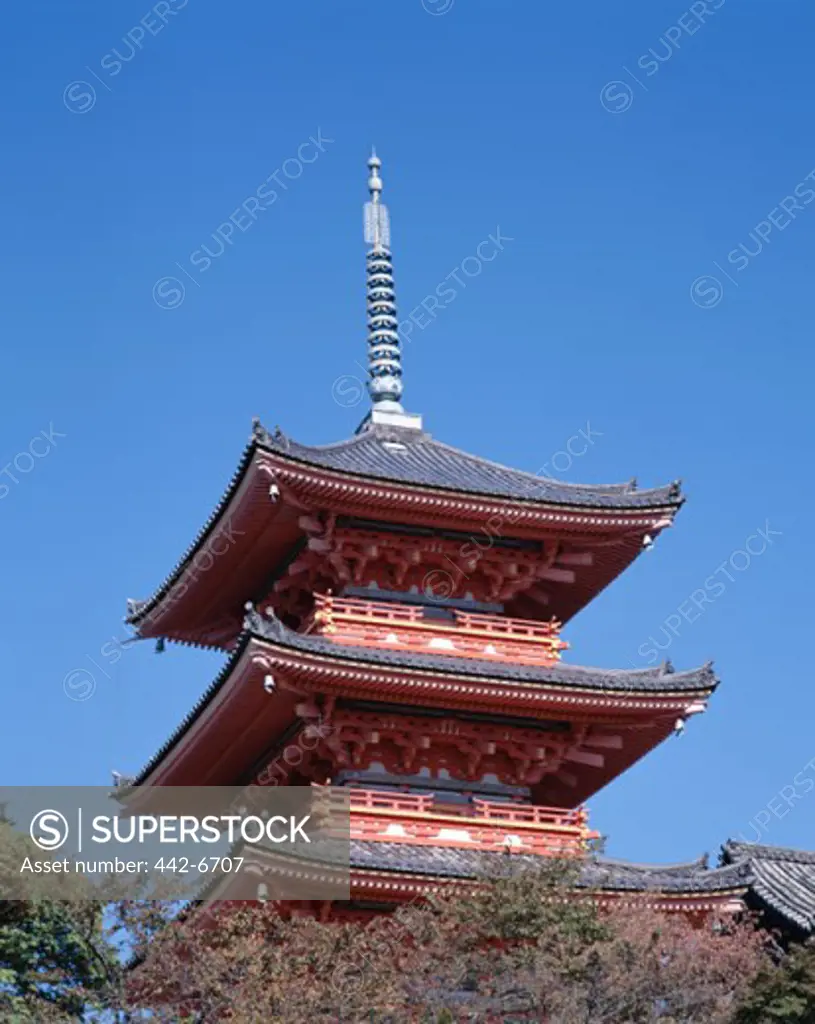Low angle view of a pagoda, Kiyomizudera Temple, Kyoto, Honshu, Japan