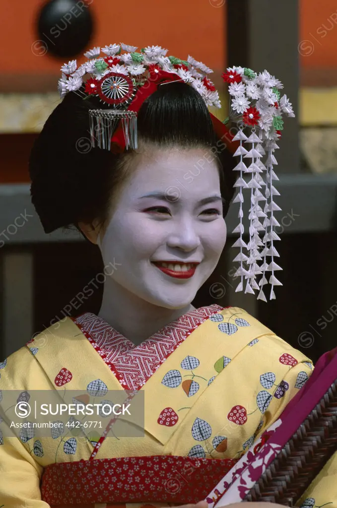 Geisha (Maiko) dressed in a kimono, Kyoto, Honshu, Japan
