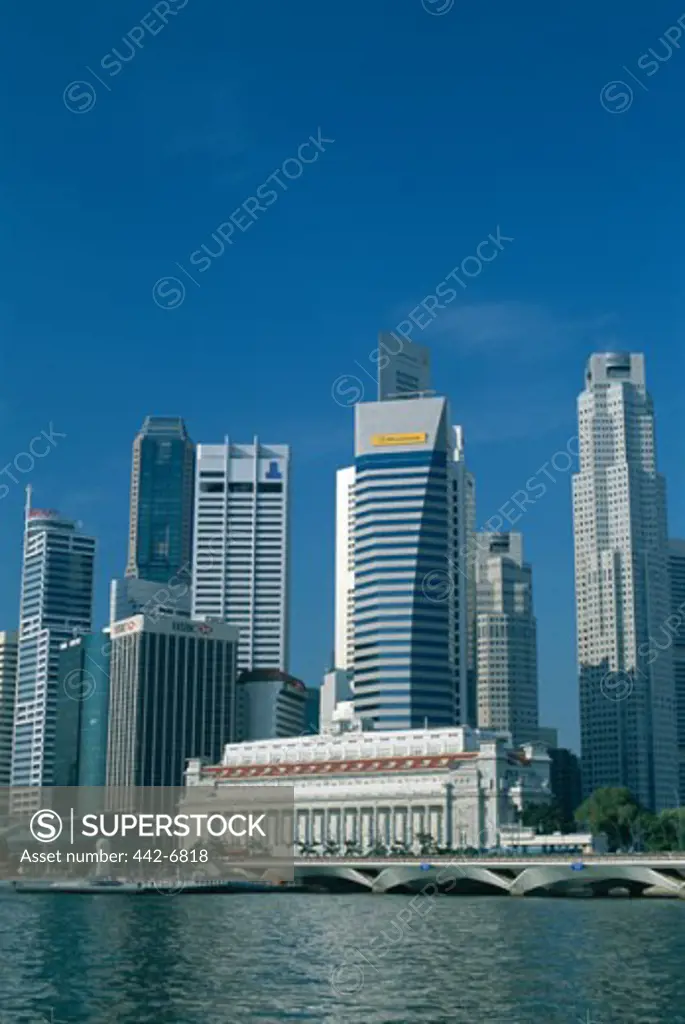 Skyscrapers in a city, Fullerton Building and Singapore River, Singapore