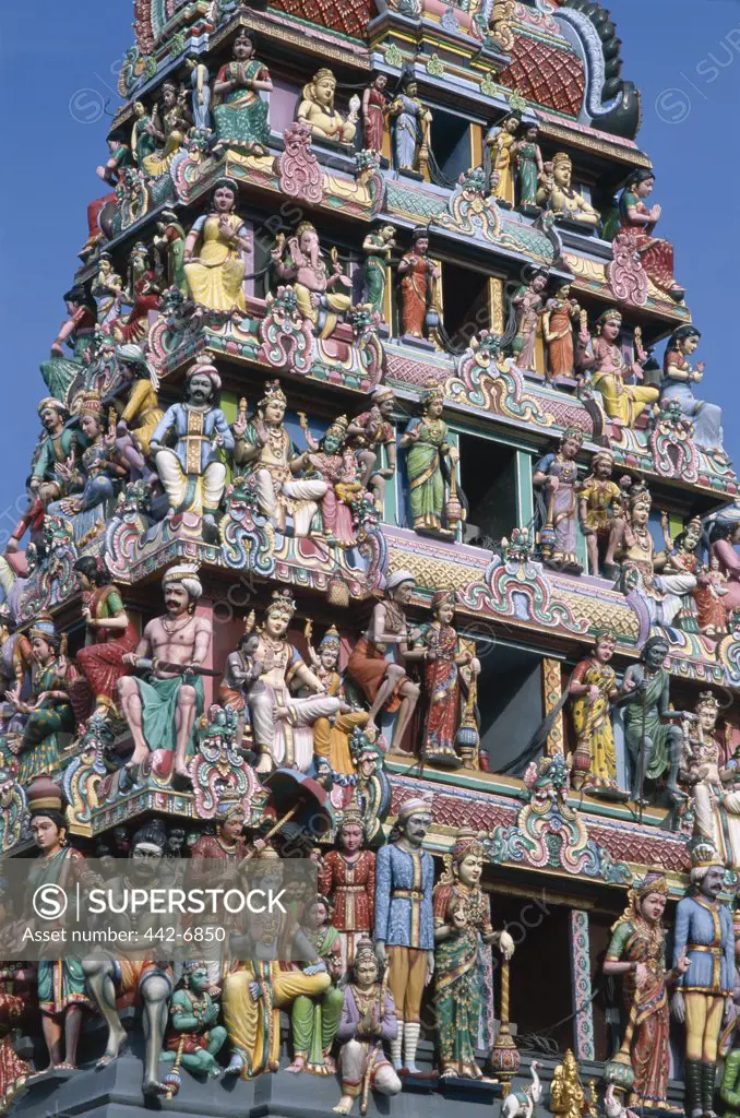 Low angle view of the Sri Mariamman Temple, Chinatown, Singapore