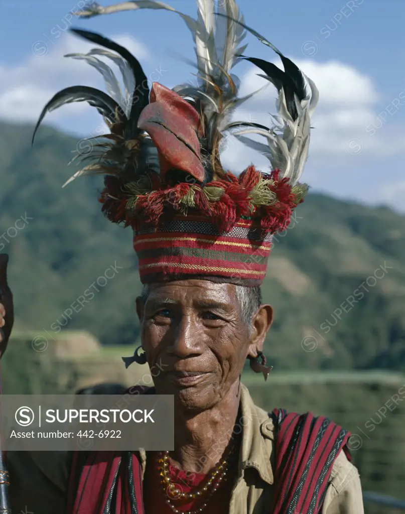 Close-up of a Ifugao tribesman in a native dress, Banaue, Quezon, Philippines