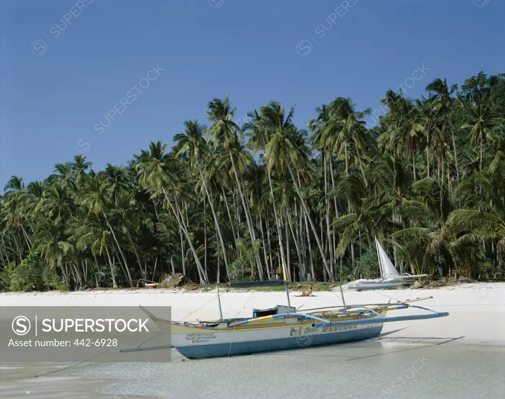 Boat on a beach, Boracay Beach, Boracay Island, Philippines