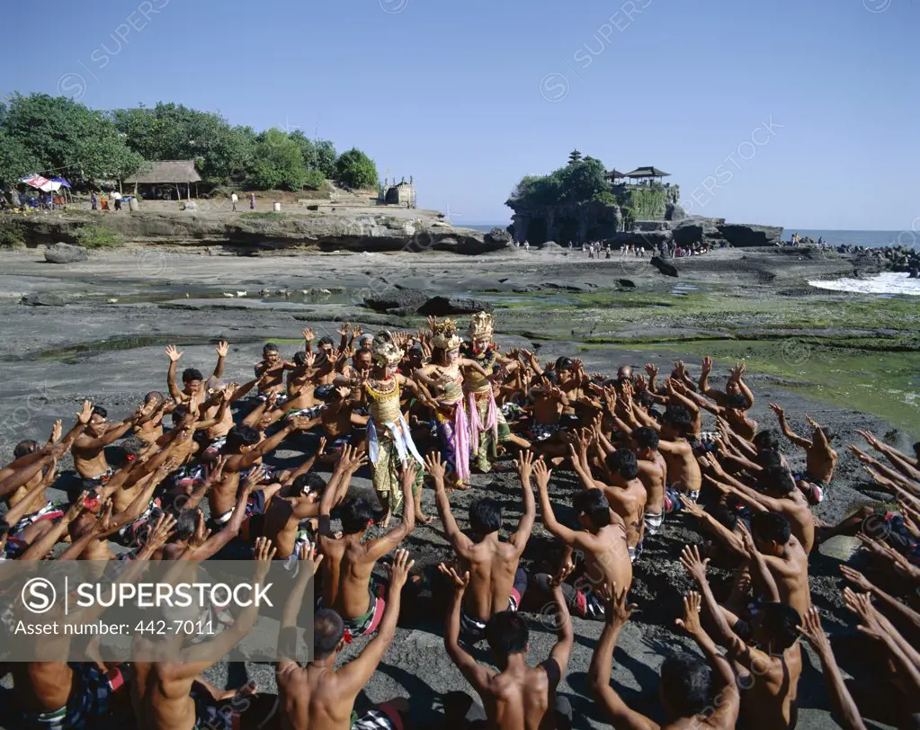 Group of people performing the Enactment of the Ramayana Story, Kecak Dance