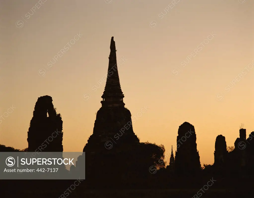 Silhouette of a temple, Wat Mahathat, Ayutthaya, Thailand