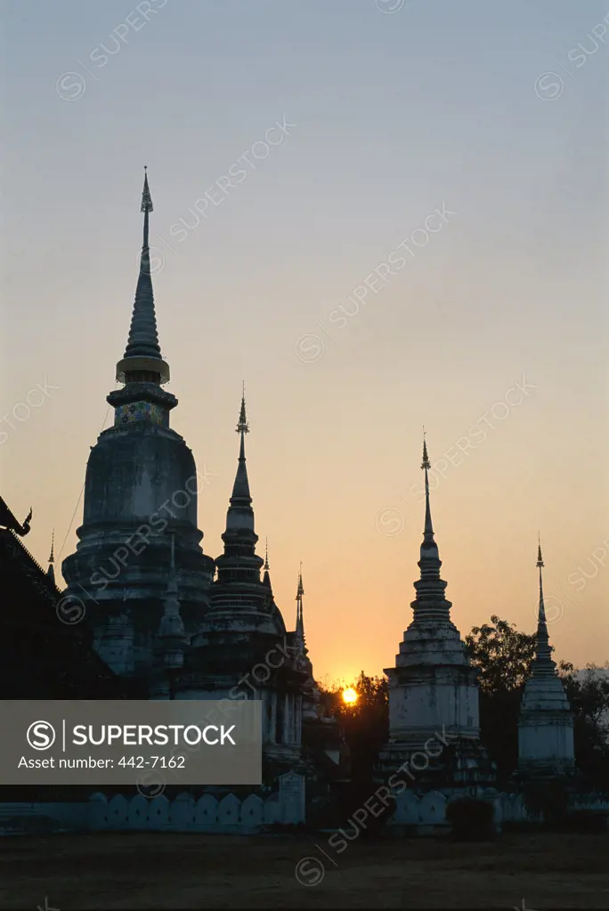 Chedis at sunset, Wat Suan Dok, Chiang Mai, Golden Triangle, Thailand