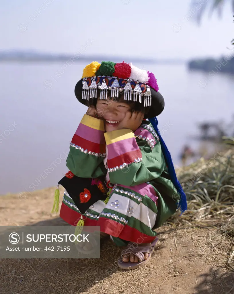 Portrait of a girl dressed in an ethnic costume, Chiang Mai, Golden Triangle, Thailand