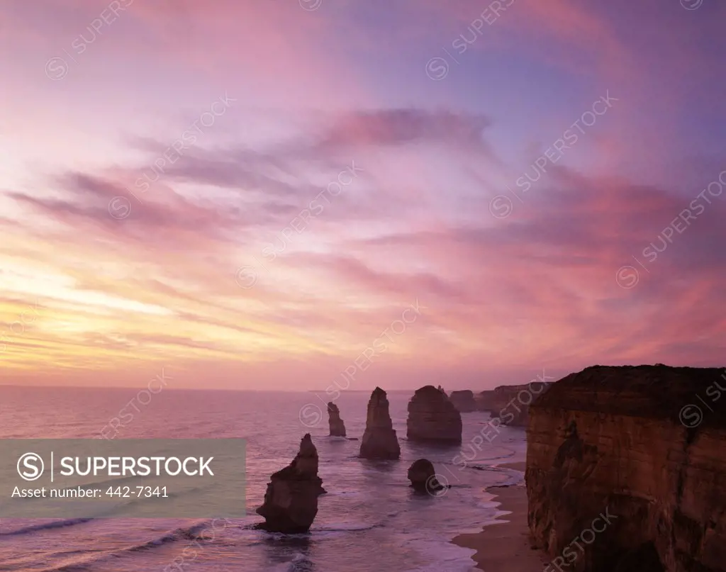 High angle view of rock formations, Twelve Apostles, Port Campbell National Park, Australia
