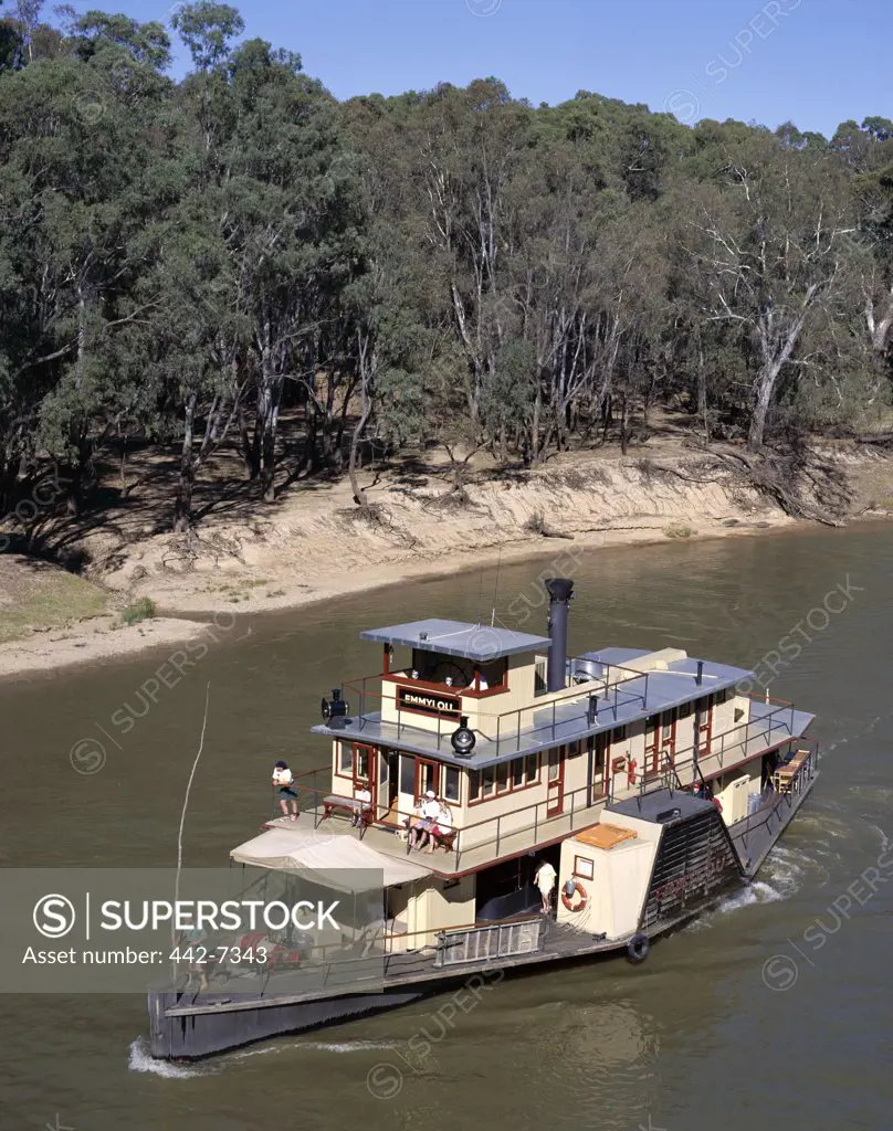 High angle view of a paddle steamer on the Murray River, Echucha, Melbourne, Australia
