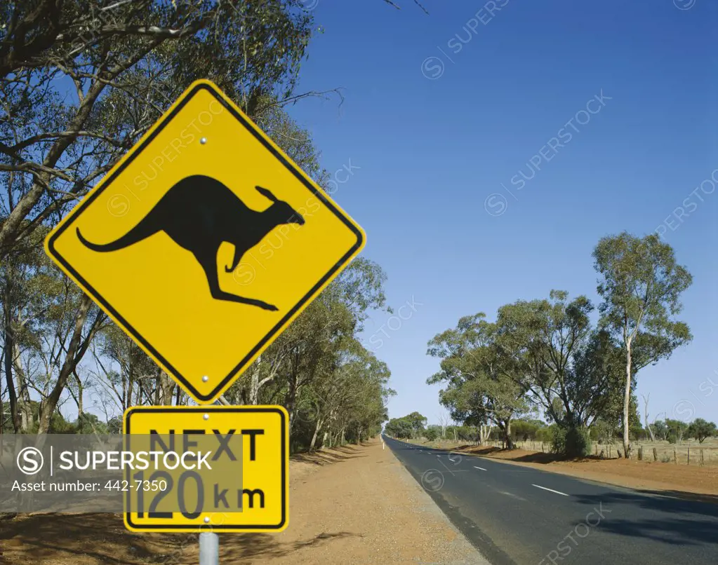 Kangaroo sign on a road, Northern Territory, Australia