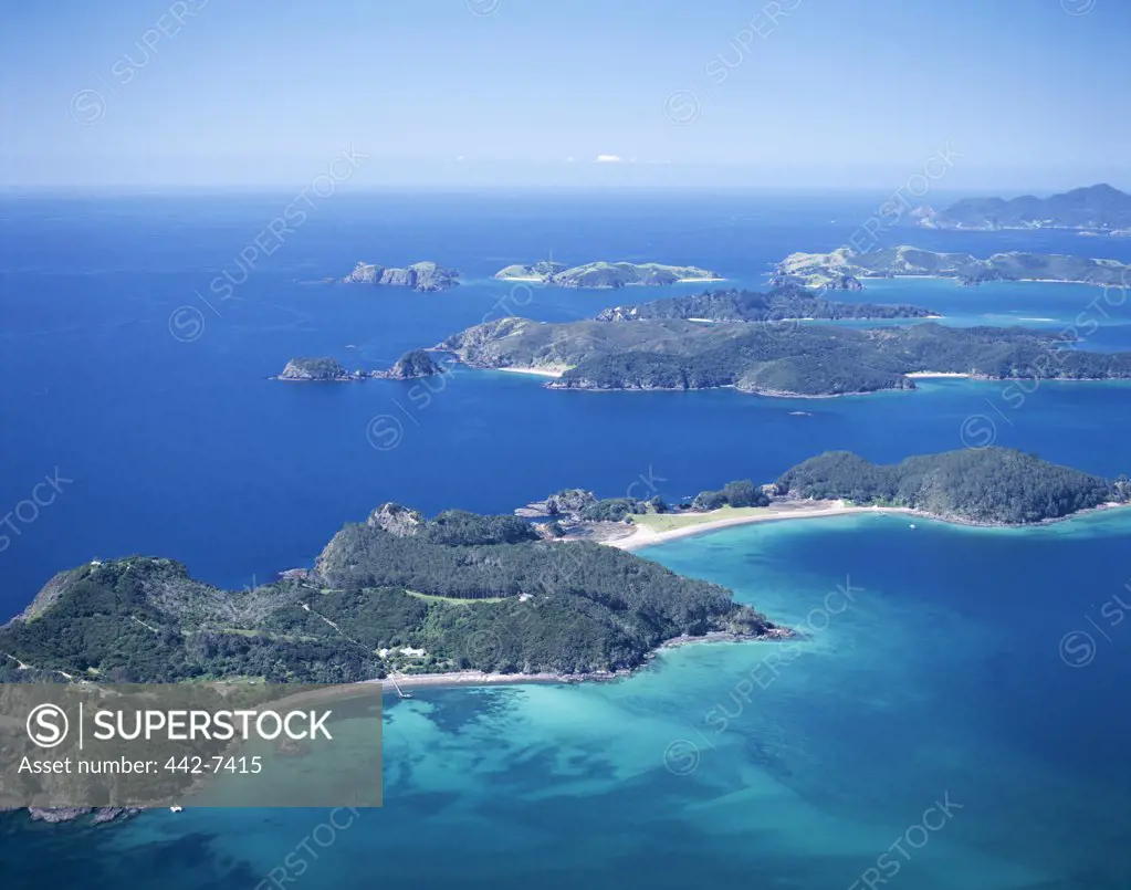 Aerial view of islands, Bay of Islands, Russell, New Zealand